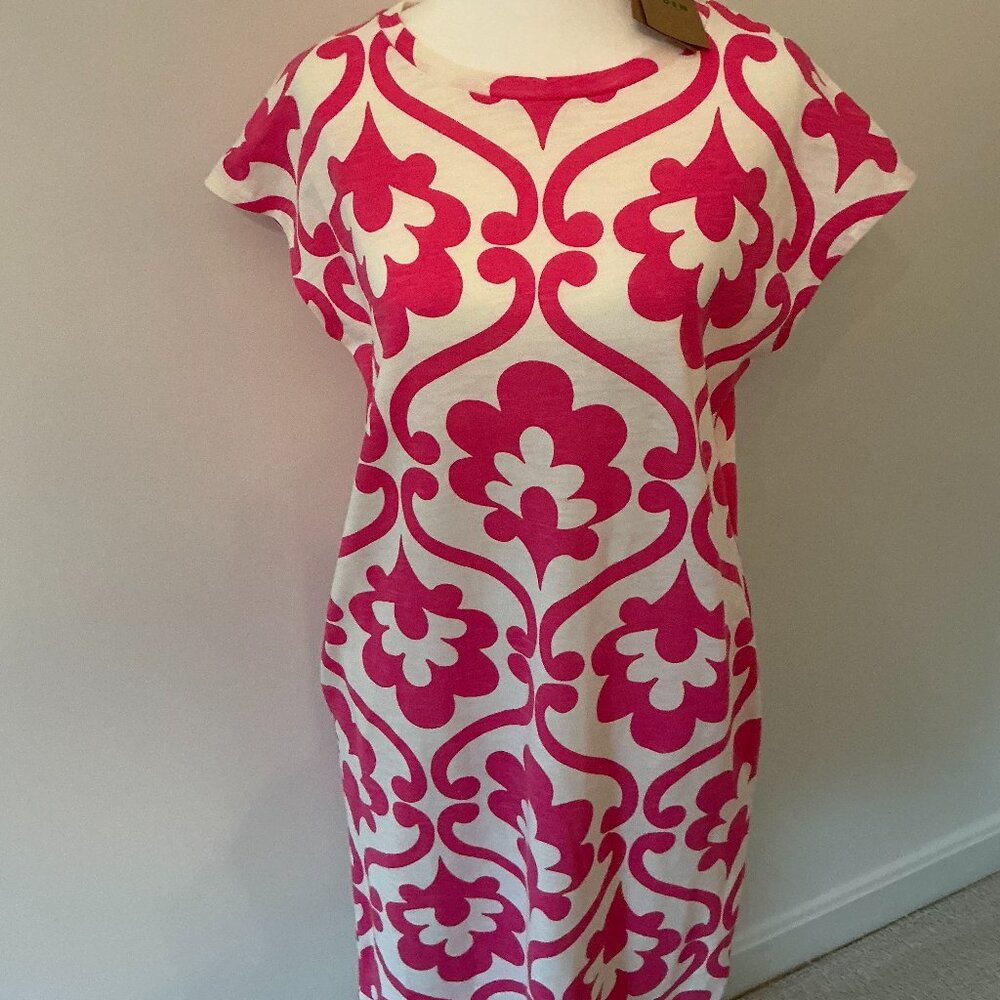 Boden NEW Cotton TeeShirt Dress w/Pink and White Pattern - Size US 6